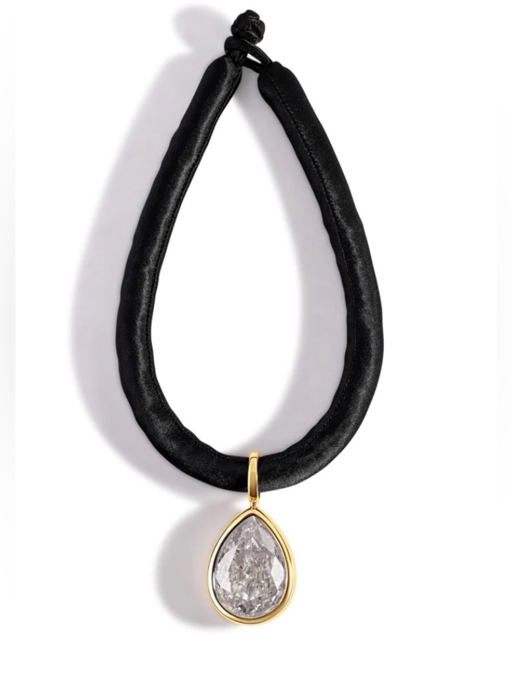 Mayamar Black Satin Necklace with Gold Crystal Teardrop Pendant